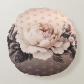 ボホーベージュフローラモノグラムラウンド装飾用クッション ラウンドクッション (正面)