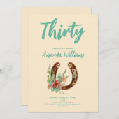 ボホーホースシューワイルドフラワーズティート誕生日 招待状 (正面/裏面)