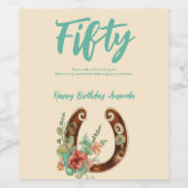 ボホーホースシューワイルドフラワーズ50番誕生日 ワインラベル (シングルラベル)