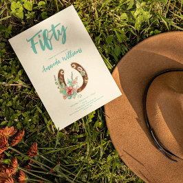 ボホーホースシューワイルドフラワーズ50番誕生日 招待状