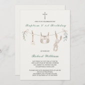 ボホーボーイファースト誕生日とバプテスマ 招待状 (正面/裏面)