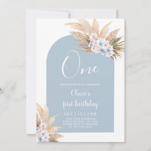 ボホーボーイ1歳の誕生日パーティーの招待 招待状 (正面)