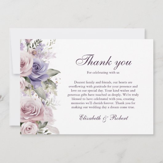 ボホーマウヴと薄紫フローラ結婚ズ サンキューカード (裏面)