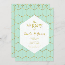 ボホーミントグリーン六角金ゴールドジオメトリック結婚ス 招待状
