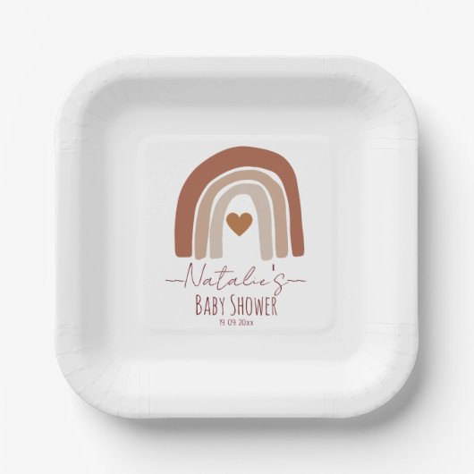 ボホーメインの水の色の赤ちゃんシャワー虹 ペーパープレート (正面)