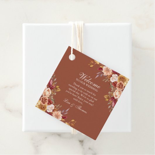 ボホーモダンバーンオレンジテラコッタフローラ結婚ズ フェイバータグ (インサイチュ)