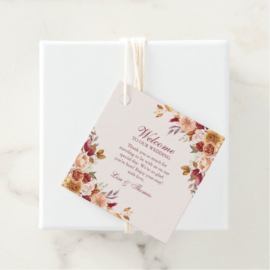 ボホーモダンバーンオレンジテラコッタフローラ結婚ズ フェイバータグ (インサイチュ)