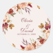 ボホーモダンバーンオレンジテラコッタフローラ結婚ズ ラウンドシール (正面)
