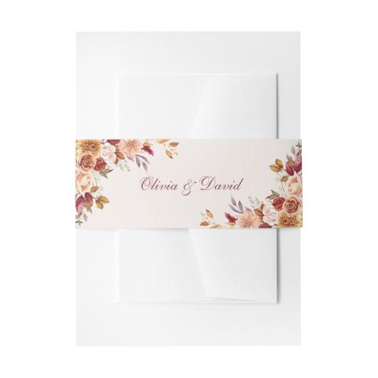 ボホーモダンバーンオレンジテラコッタフローラ結婚ズ 招待状ベリーバンド (正面例)