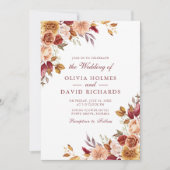 ボホーモダンバーンオレンジテラコッタフローラ結婚ズ 招待状 (正面)