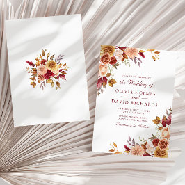 ボホーモダンバーンオレンジテラコッタフローラ結婚ズ 招待状