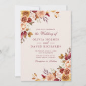 ボホーモダンバーンオレンジテラコッタフローラ結婚ズ 招待状 (正面)