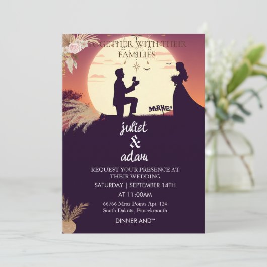 ボホーモダンラスエレガントト結婚ワイライト 招待状 (スタンド正面)