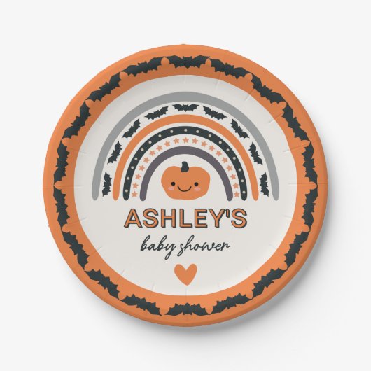 ボホーレインボーこうもりオレンジハロウィンベイビーシャワー ペーパープレート (正面)