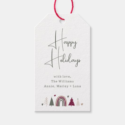 ボホーレインボーとハートハッピーホリデーズファミリー ギフトタグ (正面)
