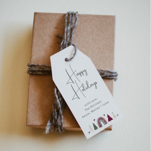 ボホーレインボーとハートハッピーホリデーズファミリー ギフトタグ