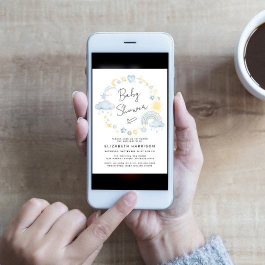 ボホーレインボーウォーター男の赤ちゃんシャワー招待状 招待状