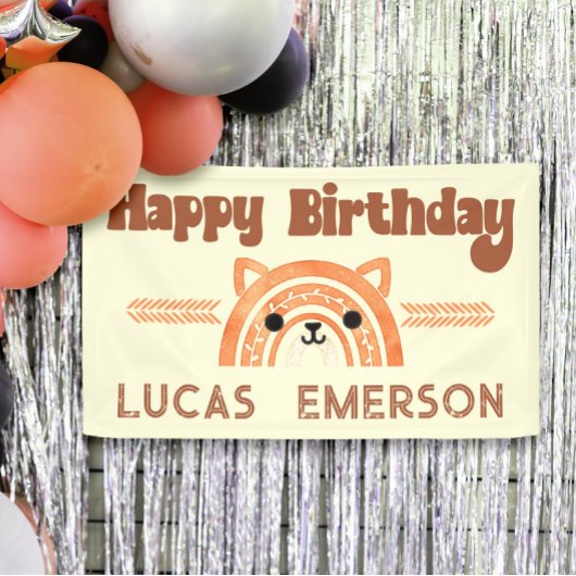 ボホーレインボーウッドランドキツネバースデーパーティーウェルカム 横断幕