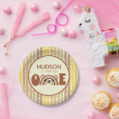 ボホーレインボーウッドランドベアファースト誕生日 ペーパープレート (パーティー)