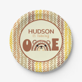 ボホーレインボーウッドランドベアファースト誕生日 ペーパープレート