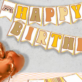 ボホーレインボーウッドランドベアレトロハッピーバースデー バンティングフラッグ