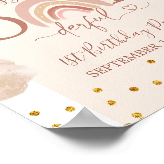 ボホーレインボーオネダーフル誕生日ウェルカムサイン ポスター (角)