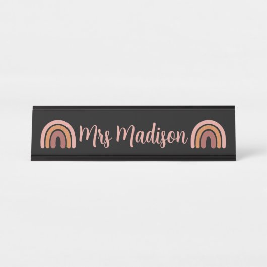 ボホーレインボーカワイイパーソナライズされた先生 デスクネームプレート (正面)