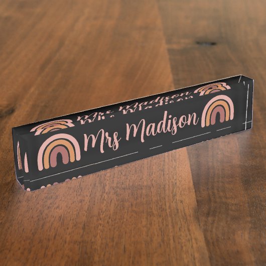ボホーレインボーカワイイパーソナライズされた先生 デスクネームプレート (側面)