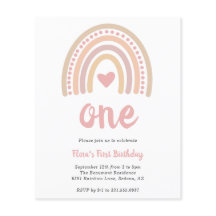 ボホーレインボーガールバジェットファースト誕生日招待状