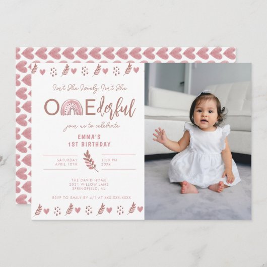 ボホーレインボーガールラブリーオネダーフル誕生日 招待状 (正面/裏面)