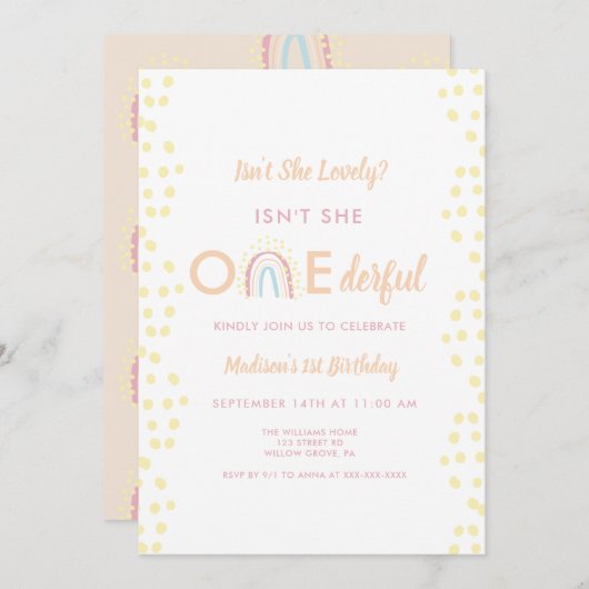 ボホーレインボーガールラブリーオネダーフル誕生日 招待状 (正面/裏面)