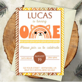 ボホーレインボーキツネファースト誕生日招待状 セーブザデート