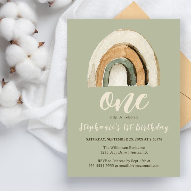 ボホーレインボーグリーン1stバースデーバジェット招待状 (クリエイターアップロード済み)