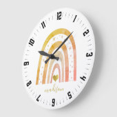 ボホーレインボーゴールドフォイルハートスターパーソナライズされた ラージ壁時計 (傾斜)