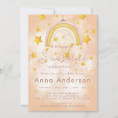 ボホーレインボーサンシャイン金ゴールドスターズダスティベイビーシャワー 招待状 (正面)