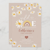 ボホーレインボーデイジーフラワーズワイルドワン誕生日 招待状 (正面/裏面)