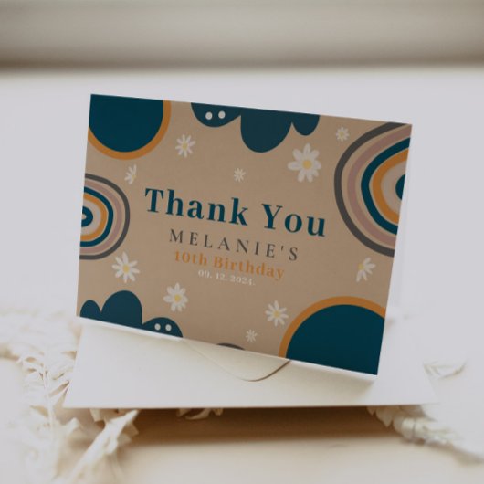 ボホーレインボーデイジーベージュ誕生日 サンキューカード