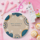 ボホーレインボーデイジーベージュ誕生日 ペーパープレート (パーティー)