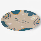 ボホーレインボーデイジーベージュ誕生日 ペーパープレート (アングル)