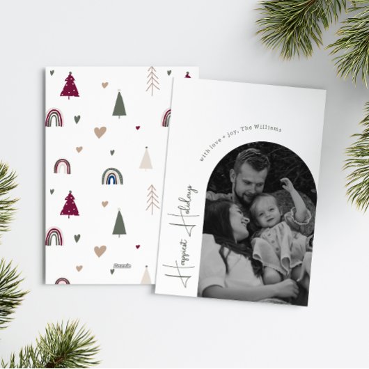 ボホーレインボーハートアーチハッピーホリデイズフォト シーズンカード