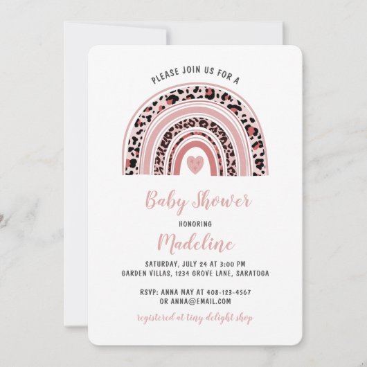 ボホーレインボーハートベビーシャワー 招待状 (正面)