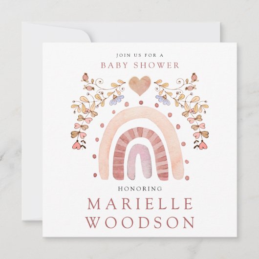 ボホーレインボーハートベビーシャワー 招待状 (正面)