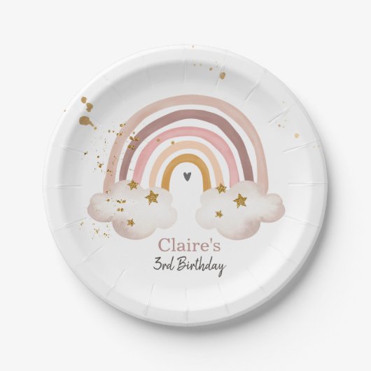 ボホーレインボーパーティーニュートラルアーストーンモダン ペーパープレート (正面)