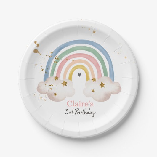 ボホーレインボーパーティーレインボー誕生日パステルモダン ペーパープレート (正面)