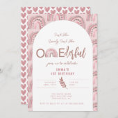 ボホーレインボーピンクアーチオンダーフル誕生日 招待状 (正面/裏面)