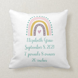 ボホーレインボーピンクティール（緑がかった色）金ゴールドハート誕生統計 クッション