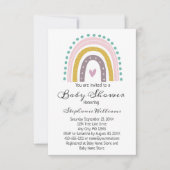 ボホーレインボーピンクハートパープルティール(緑がかった色)ベビーガール 招待状 (正面)