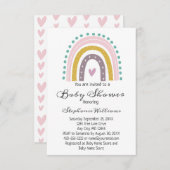 ボホーレインボーピンクハートパープルティール(緑がかった色)ベビーガール 招待状 (正面/裏面)