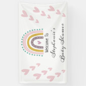 ボホーレインボーピンクハート紫ティール（緑がかった色）ベビーシャワー 横断幕 (縦)