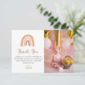 ボホーレインボーピンクパステルファースト誕生日 サンキューカード (スタンド正面)